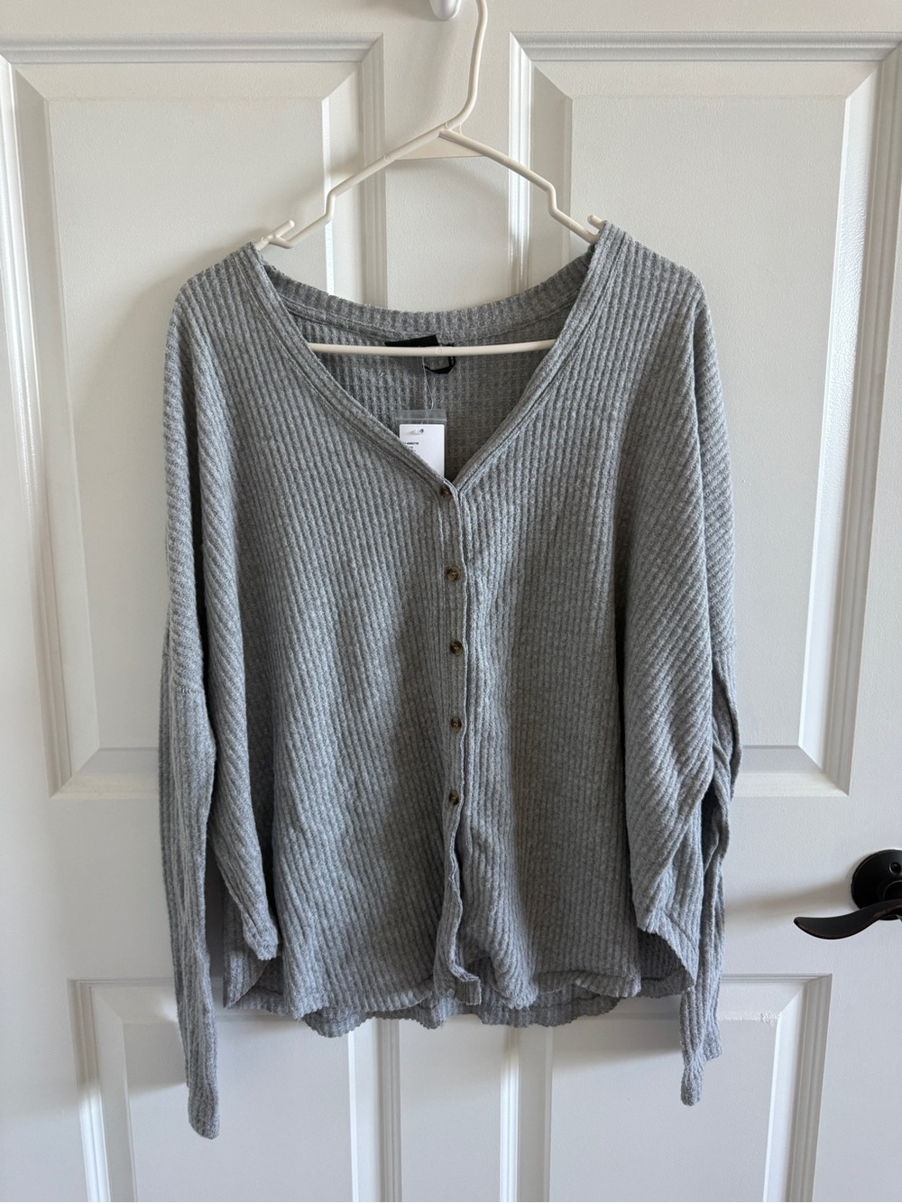 Urban Outfitters Gray Waffle Knit Button-Front Top
